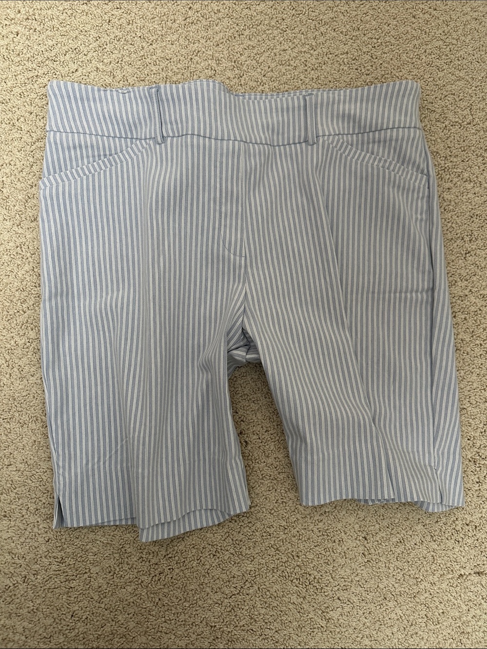 Hilary Radley Light Blue and White Striped Bermuda Shorts
